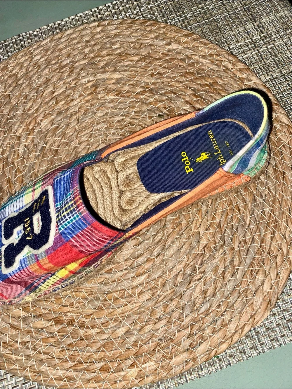 Polo by Ralph Lauren Multicolor Plaid Slip-On Loafers with Orange Interior